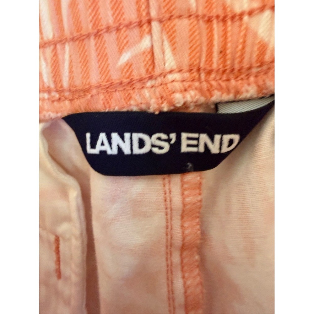 Lands End Womens Shorts Size 8 Coral Pink Tropical Leaf Print Mid Rise Cotton - Picture 4 of 15